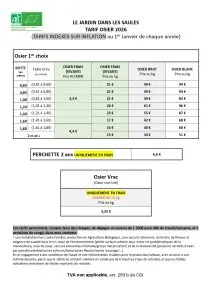 Les tarifs de l'osier vivant et de l'osier brut, et de l'osier blanc pour les particuliers